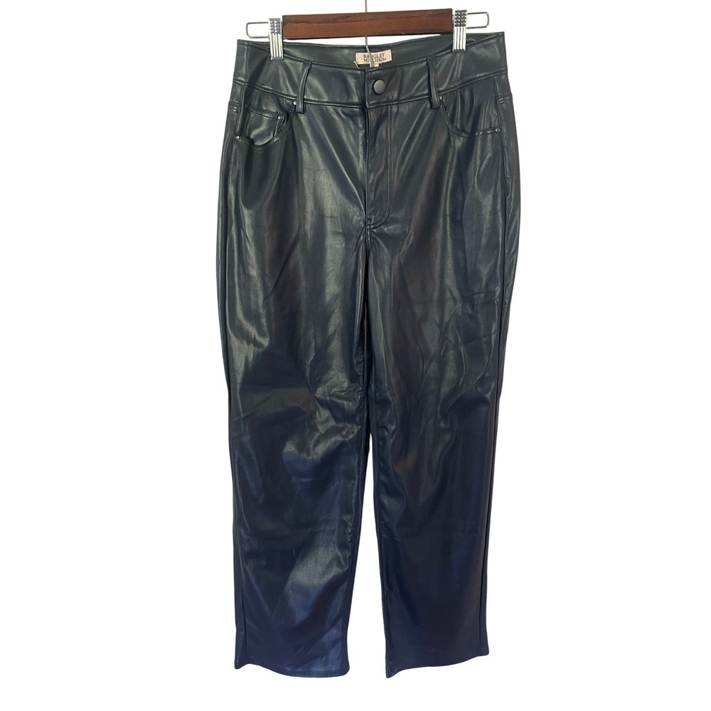 Badgley Mischka Navy Marine Vegan Leather Straight Leg Pants 8BRP0236 Women 6